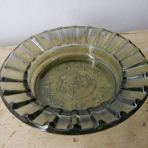 Smoked Glass Ashtray Bob Stupak's Vegas World Pie Crust Rim Dice Graphic 4.5"